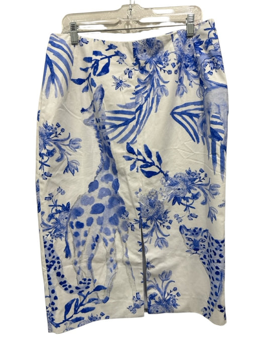 Tuckernuck Size XL Blue & White Cotton Flora & Fauna giraffe Knee length Skirt Blue & White / XL