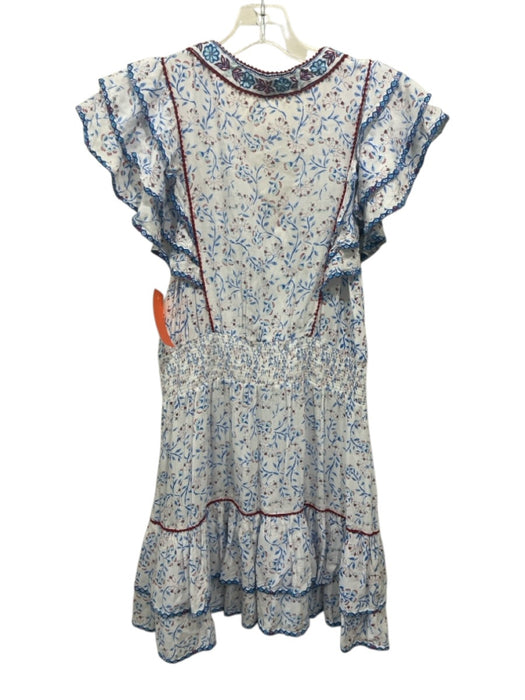 Poupette St. Barth Size L White, Blue, Red Viscose Smocked Waist Band Mini Dress White, Blue, Red / L