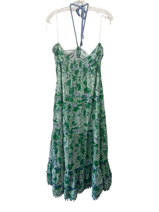 Ro's Garden Size M Green & Blue Cotton Botanical Rope Halter Maxi Dress Green & Blue / M