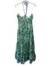 Ro's Garden Size M Green & Blue Cotton Botanical Rope Halter Maxi Dress Green & Blue / M