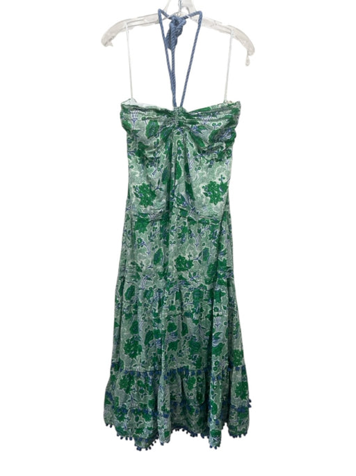 Ro's Garden Size M Green & Blue Cotton Botanical Rope Halter Maxi Dress Green & Blue / M