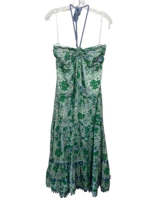 Ro's Garden Size M Green & Blue Cotton Botanical Rope Halter Maxi Dress Green & Blue / M
