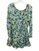 Loveshackfancy Size L Blue & Yellow Cotton Watercolor Floral Tie Neck Mini Dress Blue & Yellow / L