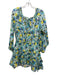 Loveshackfancy Size L Blue & Yellow Cotton Watercolor Floral Tie Neck Mini Dress Blue & Yellow / L