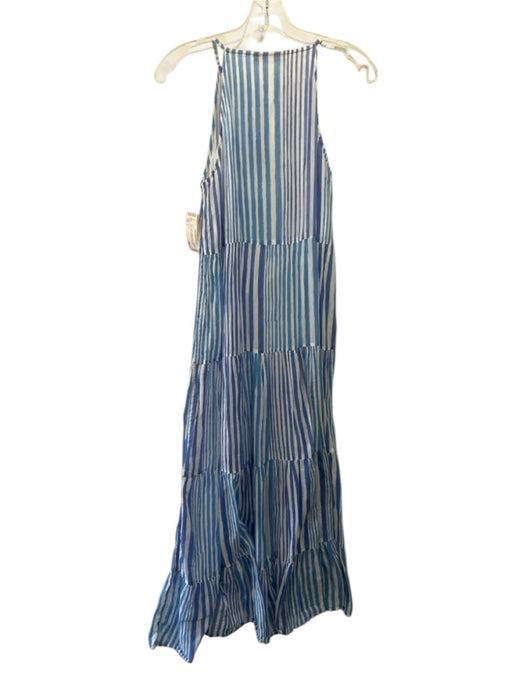 Oliphant Size M Blue & White Cotton Stripe Tassel Tie Detail Maxi Dress Blue & White / M