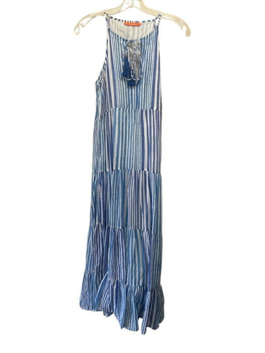 Oliphant Size M Blue & White Cotton Stripe Tassel Tie Detail Maxi Dress Blue & White / M