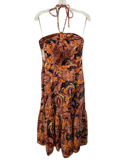 A.L.C. Size 10 Brown, Orange & Multi Cotton Abstract Print Tie Neck Halter Dress Brown, Orange & Multi / 10