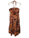 A.L.C. Size 10 Brown, Orange & Multi Cotton Abstract Print Tie Neck Halter Dress Brown, Orange & Multi / 10