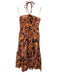 A.L.C. Size 10 Brown, Orange & Multi Cotton Abstract Print Tie Neck Halter Dress Brown, Orange & Multi / 10
