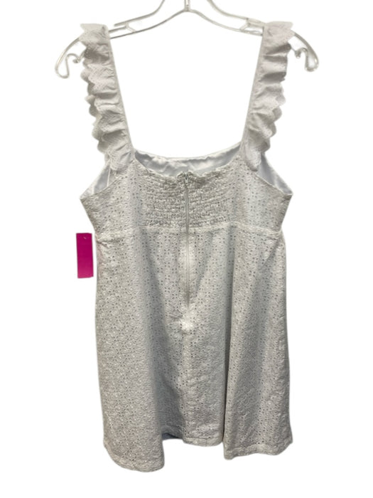 Koch Size L White Cotton Sleeveless Eyelet Elastic Back Mini Dress White / L
