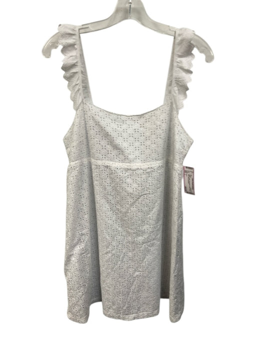 Koch Size L White Cotton Sleeveless Eyelet Elastic Back Mini Dress White / L