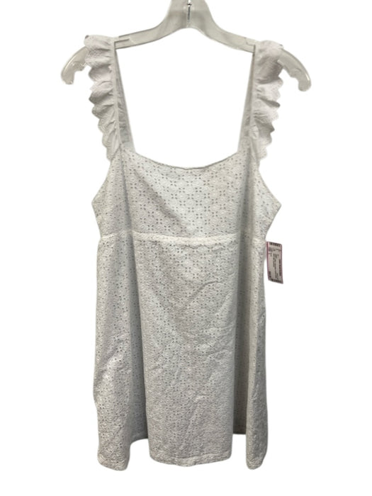 Koch Size L White Cotton Sleeveless Eyelet Elastic Back Mini Dress White / L