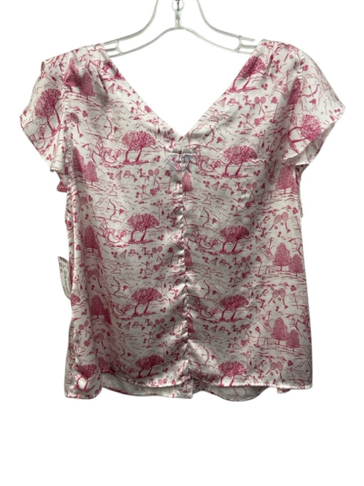 Koch Size M/L White & Pink Polyester Landscape Scene Ruffle Cap Sleeve Short Set White & Pink / M/L