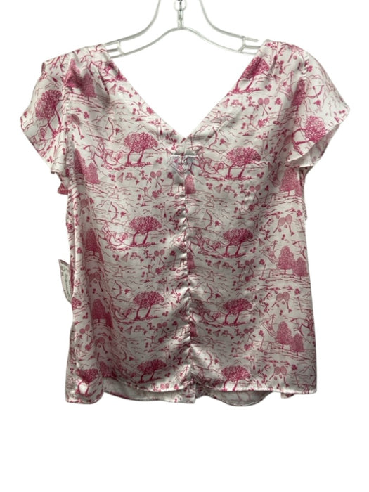 Koch Size M/L White & Pink Polyester Landscape Scene Ruffle Cap Sleeve Short Set White & Pink / M/L