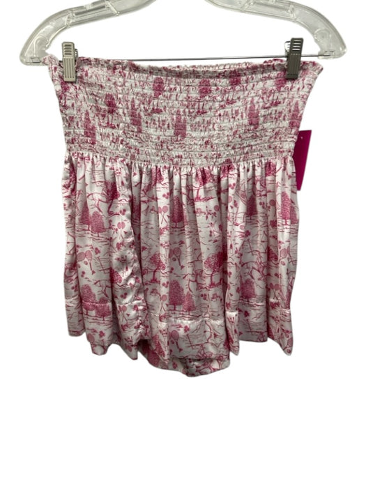 Koch Size M/L White & Pink Polyester Landscape Scene Ruffle Cap Sleeve Short Set White & Pink / M/L