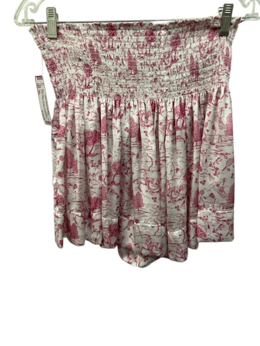 Koch Size M/L White & Pink Polyester Landscape Scene Ruffle Cap Sleeve Short Set White & Pink / M/L
