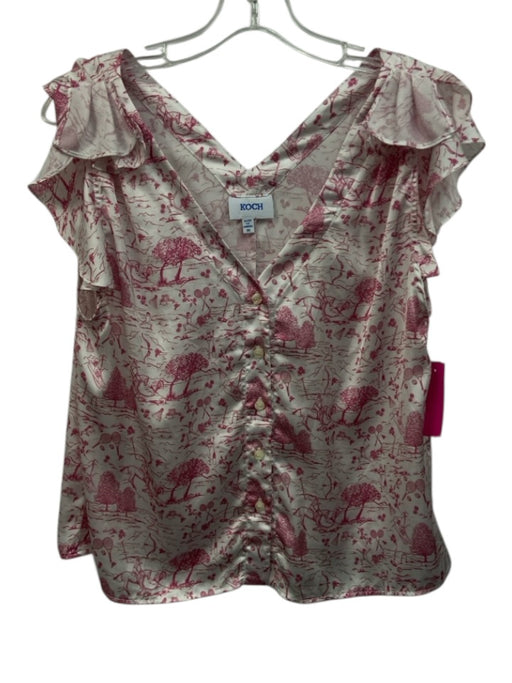 Koch Size M/L White & Pink Polyester Landscape Scene Ruffle Cap Sleeve Short Set White & Pink / M/L