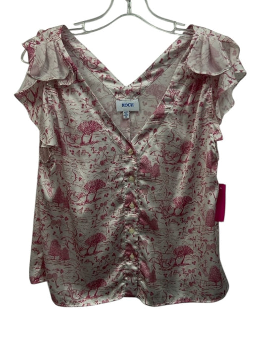 Koch Size M/L White & Pink Polyester Landscape Scene Ruffle Cap Sleeve Short Set White & Pink / M/L