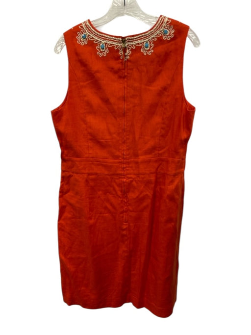 NicoBlu Size 12 Orange Red Linen Metallic Thread Embroidered Detail Dress Orange Red / 12
