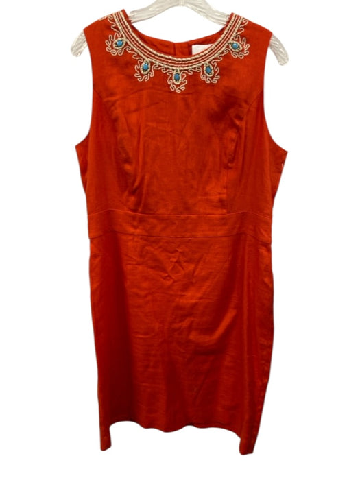 NicoBlu Size 12 Orange Red Linen Metallic Thread Embroidered Detail Dress Orange Red / 12