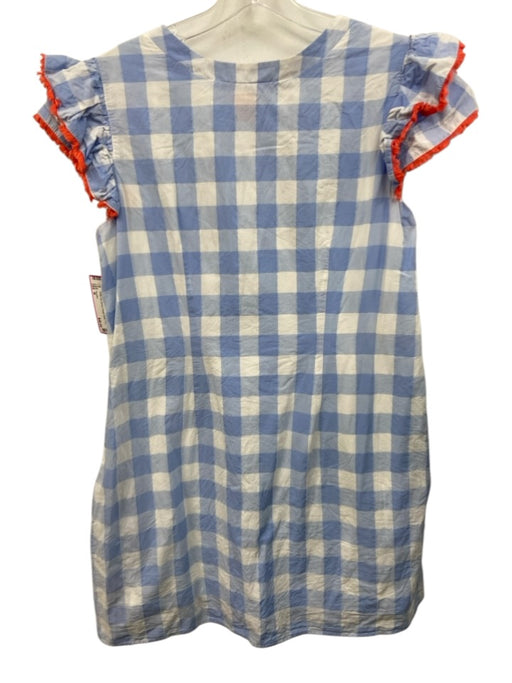 Persifor Size M White, Blue & Pink Cotton Gingham Ruffle Cap Sleeve Dress White, Blue & Pink / M