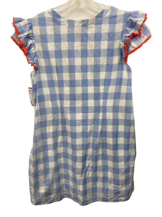 Persifor Size M White, Blue & Pink Cotton Gingham Ruffle Cap Sleeve Dress White, Blue & Pink / M