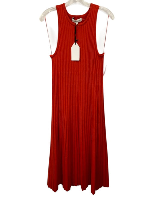 English Factory Size L Red Rayon Blend Ribbed Knit Accordion Pleat A line Dress Red / L