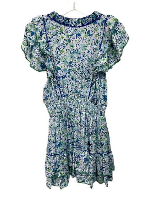 Poupette St. Barth Size L White, Blue & Green Viscose Botanical Print Dress White, Blue & Green / L