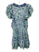 Poupette St. Barth Size L White, Blue & Green Viscose Botanical Print Dress White, Blue & Green / L