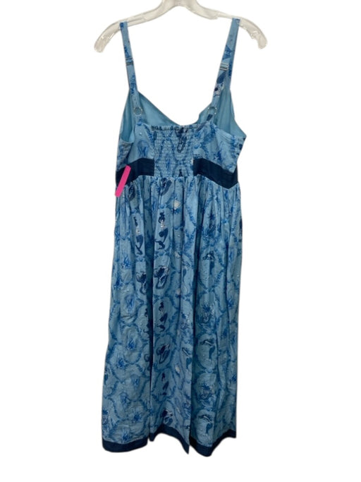 Beau & Ro Size S Mixed Blues Cotton Mermaid Print Sleeveless Shirred Back Dress Mixed Blues / S