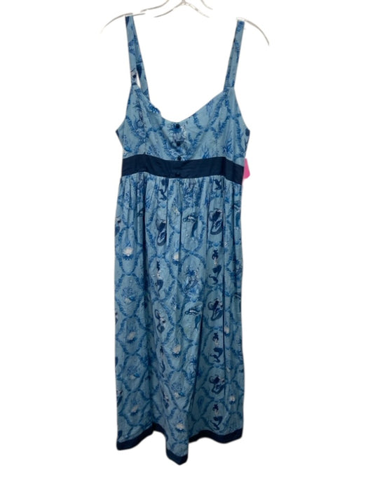 Beau & Ro Size S Mixed Blues Cotton Mermaid Print Sleeveless Shirred Back Dress Mixed Blues / S