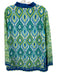 NicoBlu Size L White, Blue & Green Cotton Ikat Long Sleeve V Neck Side Slits Top White, Blue & Green / L