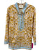 NicoBlu Size L Pink, Yellow & Blue Cotton Gilded Floral Long Sleeve V Neck Top Pink, Yellow & Blue / L