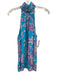 NicoBlu Size L Blue, Purple & White Viscose Botanical High Neck Sleeveless Top Blue, Purple & White / L