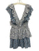 Playa Lucila Size L Blue & White Cotton V Neck & Back Ruffle Flare Dress Blue & White / L