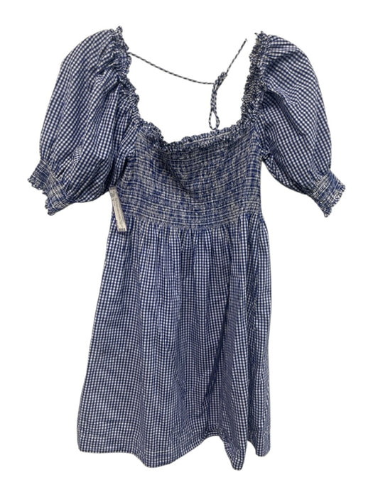 Hill House Size S Blue & White Cotton Tie Back Smocked Top Gingham Dress Blue & White / S