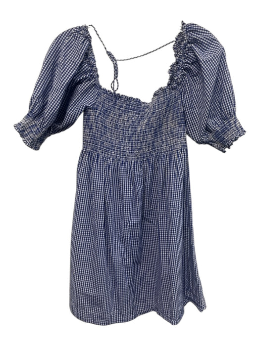 Hill House Size S Blue & White Cotton Tie Back Smocked Top Gingham Dress Blue & White / S