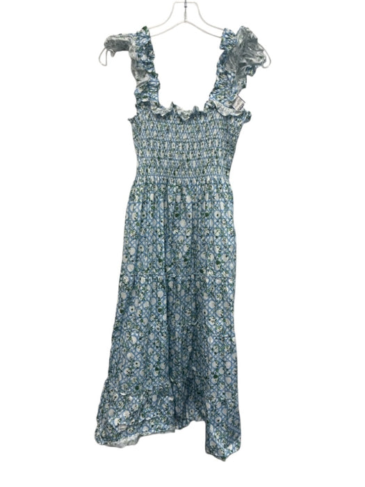 Hill House Size M Blue, White & Green Cotton Ruffle Accent Sleeveless Dress Blue, White & Green / M