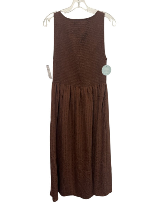 Hill House Size M Brown Rayon Blend Crew Neck Sleeveless Striped Dress Brown / M