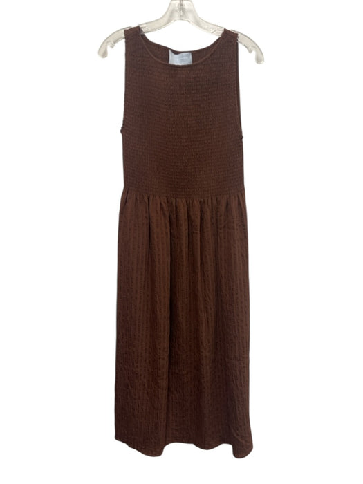 Hill House Size M Brown Rayon Blend Crew Neck Sleeveless Striped Dress Brown / M