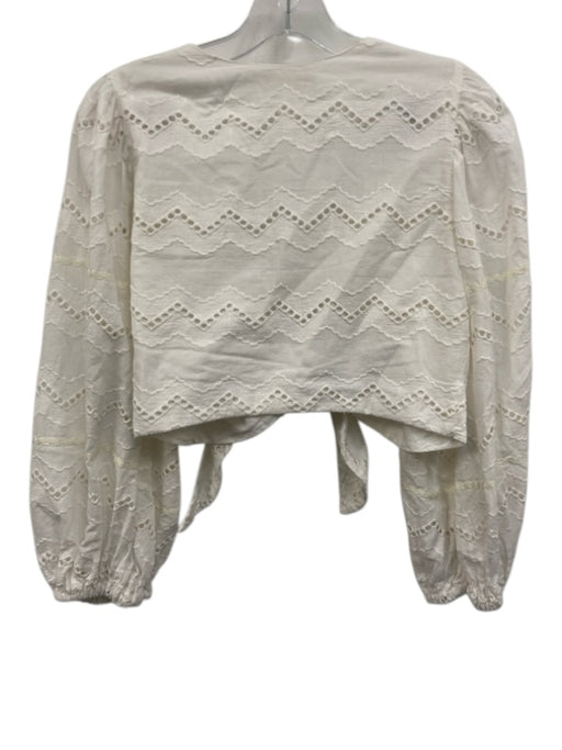 Charina Sarte Size M White Cotton Tie Front 3/4 Sleeve Eyelet Detail Skirt Set White / M