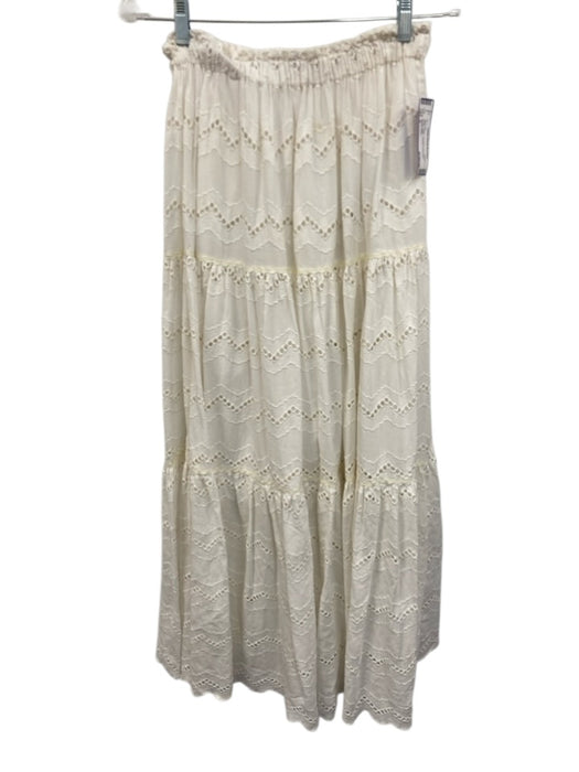 Charina Sarte Size M White Cotton Tie Front 3/4 Sleeve Eyelet Detail Skirt Set White / M