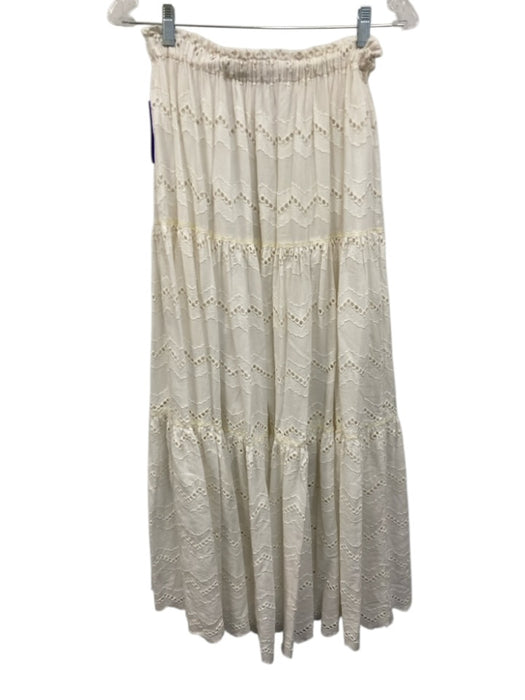 Charina Sarte Size M White Cotton Tie Front 3/4 Sleeve Eyelet Detail Skirt Set White / M