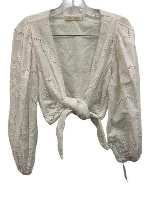 Charina Sarte Size M White Cotton Tie Front 3/4 Sleeve Eyelet Detail Skirt Set White / M