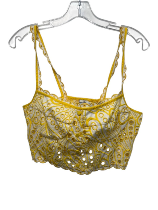 Charo Ruiz Ibiza Size L Yellow & White Cotton Blend Spaghetti Strap Cropped Top Yellow & White / L