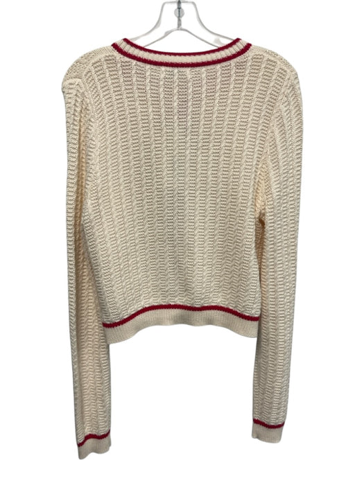 525 Size M Cream & Red Cotton Gold Button Close Stripe Detail Cropped Sweater Cream & Red / M