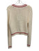 525 Size M Cream & Red Cotton Gold Button Close Stripe Detail Cropped Sweater Cream & Red / M