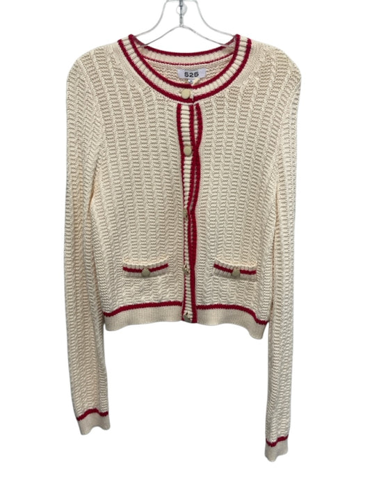 525 Size M Cream & Red Cotton Gold Button Close Stripe Detail Cropped Sweater Cream & Red / M