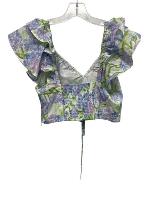Hill House Size L Blue, Green & Purple Cotton Ruffle Flare Sleeve Side Zip Top Blue, Green & Purple / L