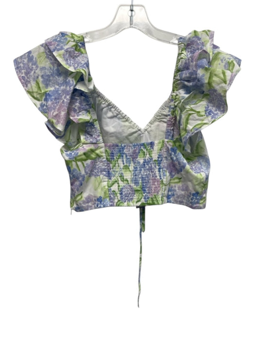 Hill House Size L Blue, Green & Purple Cotton Ruffle Flare Sleeve Side Zip Top Blue, Green & Purple / L
